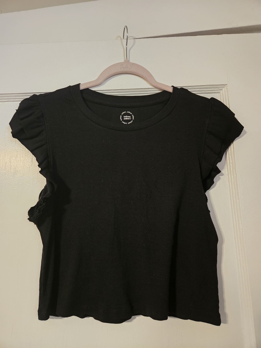 Women's Black Ruffle Sleeve Crop Top